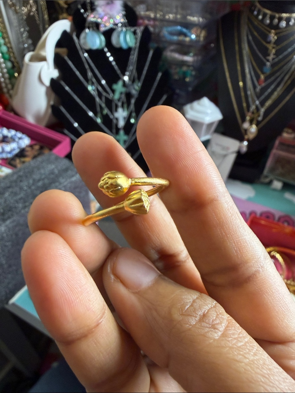 Gold Double Bud Open Ring - Women Jewelry